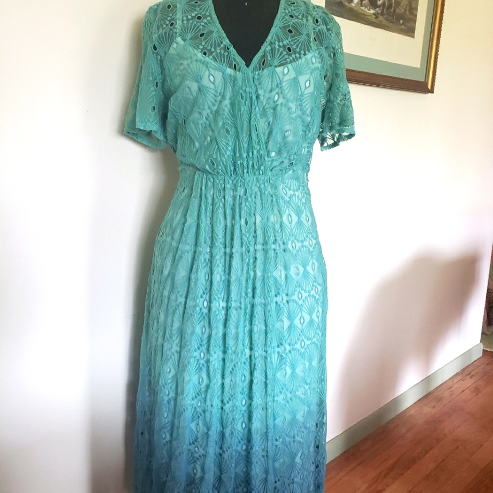 Tea Dress, Ombre, Teal, Vanessa Virginia, Cotton, size 8